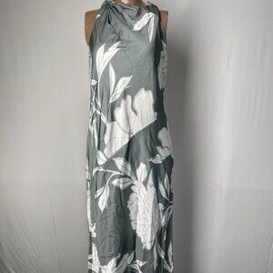 NEW SIGNIFICANT OTHER Annabel Asymmetrical Satin Maxi Dress Green/White Size 8